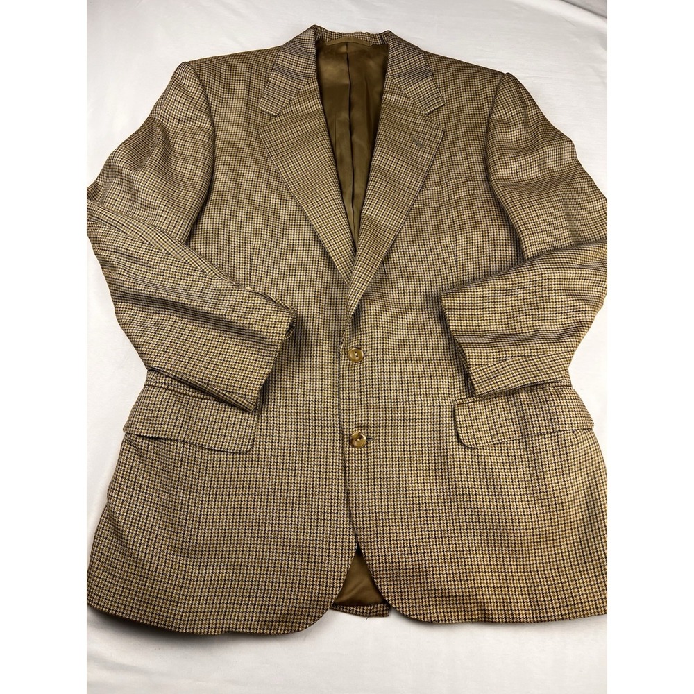 VTG Oxxford Clothes Blazer Camel Hair Silk Houndstooth Handmade Chicago Tan 41R